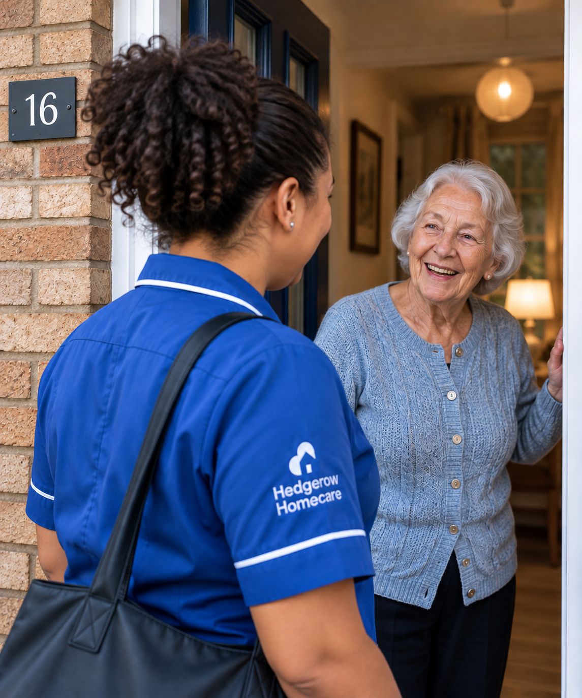 A carer arriving at a client’s front door